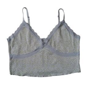 H&M Blue and Green Lace Trim Floral Print Cropped Ribbed Camisole Women's Large